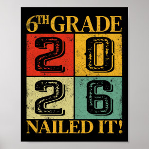 Sechste 6. Klasse Abschluss 2026 Retro Grundschule Poster