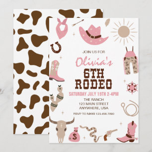 Sechste Rodeo Pink Western 6. Geburtstag Einladung