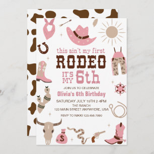 Sechste Rodeo Western Cowgirl 6. Geburtstag Einladung