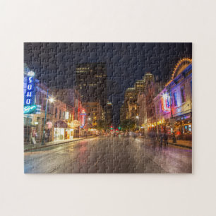 Sechste Straße bei Dusk im Stadtzentrum von Austin Puzzle