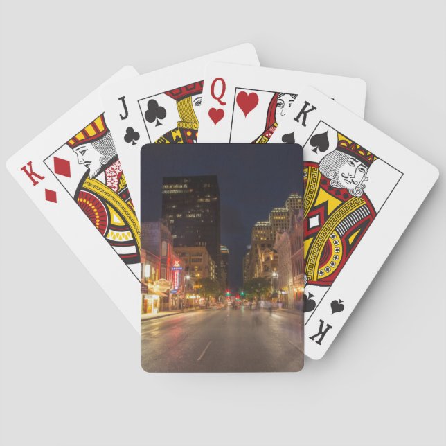 Sechste Straße bei Dusk im Stadtzentrum von Austin Spielkarten (Rückseite)