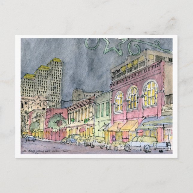 Sechste Straße, die nach Westen, Austin, Texas aus Postkarte (Vorderseite)