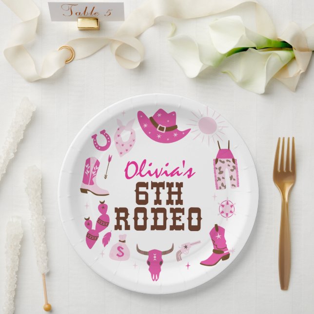 Sechster Rodeo Pink Western Cowboy 6. Geburtstag Pappteller (Hochzeit)