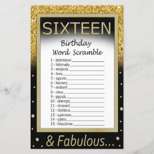 Sechzehn Geburtstage Word Scramble Game