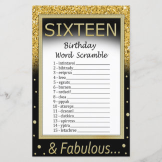 Sechzehn Geburtstage Word Scramble Game