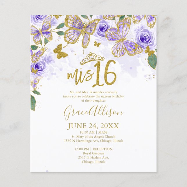 Sechzehn Schmetterlingsbudget Einladung zweisprach (Vorderseite)