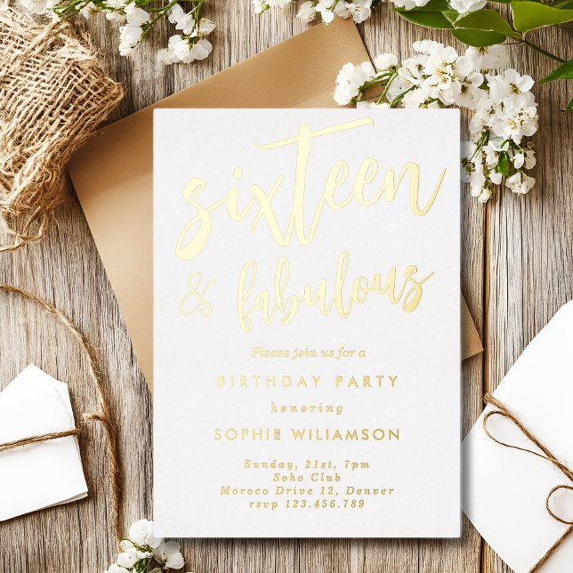 Sechzehn und fabelhaft vergoldetes Geburtstag Folieneinladung (Von Creator hochgeladen)