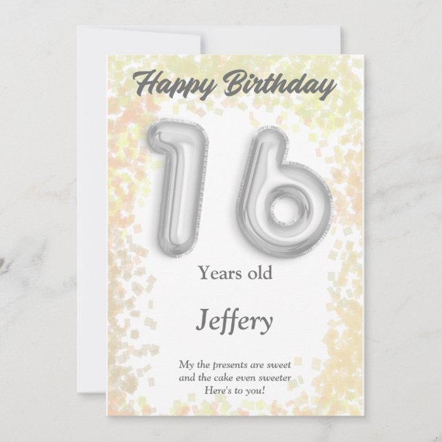 Sechzehnjährige Happy Birthday Card (Vorderseite)
