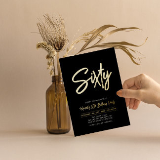 sechzig | Black Chic Script 60. Geburtstagsparty Folieneinladung