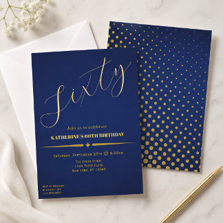 Sechzig Elegante Blau & Gold 60. Geburtstag Folieneinladung