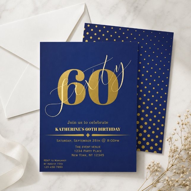 Sechzig Elegante Blau & Gold 60. Geburtstagseinlad (Von Creator hochgeladen)