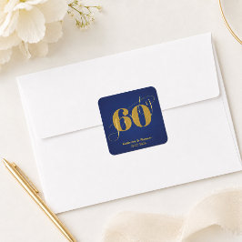 Sechzig Elegante Blau & Gold 60. Geburtstagseinlad Quadratischer Aufkleber