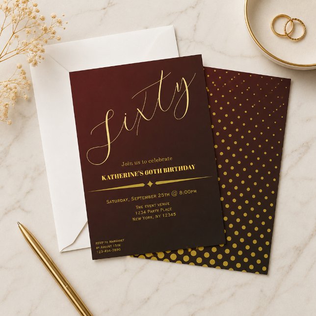 Sechzig elegante Ruby- und Gold-Einladung zum 60.  (Von Creator hochgeladen)