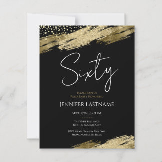 Sechzig elegante Script Black and Gold Geburtstag Einladung