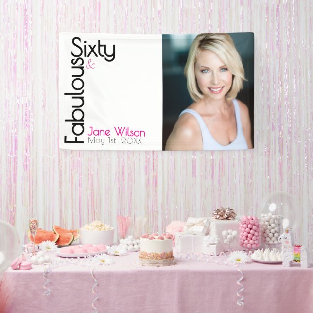 Sechzig Fabelhafte Geburtstag Chic Pink & Schwarz Banner (Party)