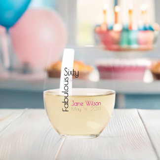 Sechzig Fabelhafte Geburtstag Chic Pink & Schwarz Weinglas Ohne Stiel