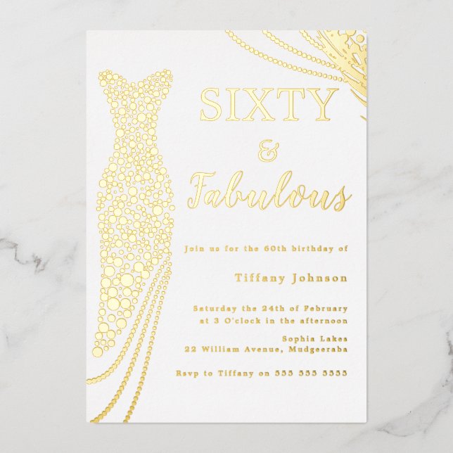 Sechzig & Fabulous! Gold Foil Dress 60. Geburtstag Folieneinladung (Vorderseite)