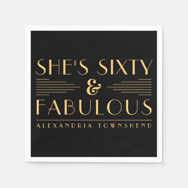 Sechzig & Fabulous Lines Art Deco 60. Geburtstag Serviette (Vorderseite)
