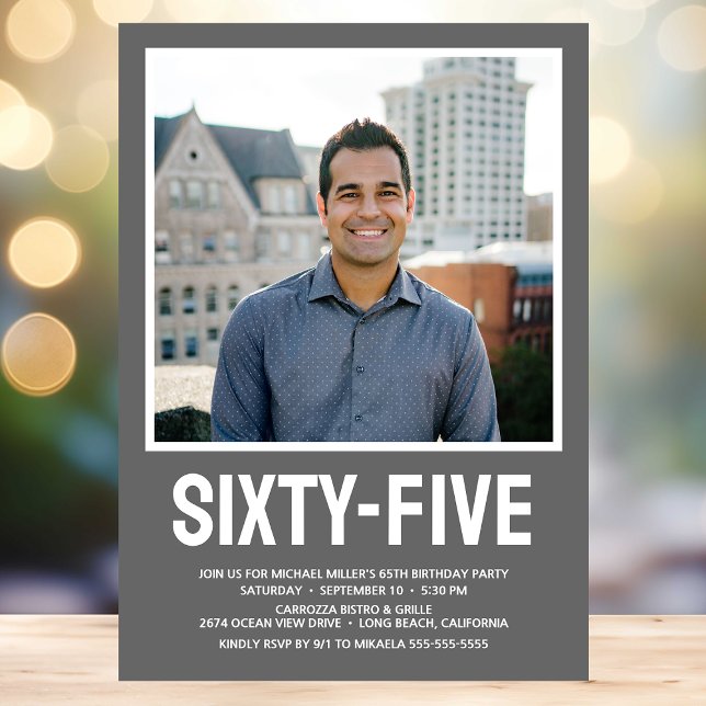Sechzig Fünf 65. Geburtstag Fett-Foto Einladung (Von Creator hochgeladen)