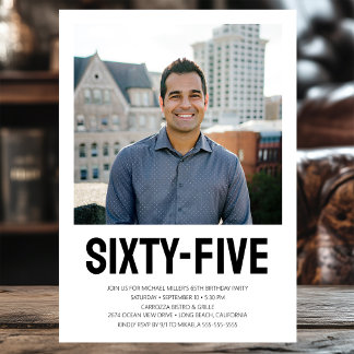 Sechzig Fünf 65. Geburtstag Fett-Foto Einladung