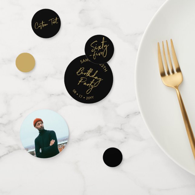 Sechzig Fünf Gold & Black Modern 65. Geburtstagspa Konfetti (Gruppe)