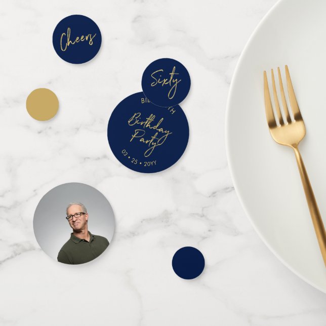 sechzig | Gold & Navy Moderne 60. Geburtstagsparty Konfetti (Gruppe)