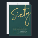 sechzig | Modern Gold & Green 60. Geburtstagsparty Einladung<br><div class="desc">Feiern Sie Ihren besonderen Tag mit dieser stilvollen 60. Geburtstagsfeier. Dieses Design verfügt über ein Pinselskript "Sixty" mit einem sauberen Layout in grün und gold Farbkombination. Weitere Designs und Party-Zubehör sind in meinem Shop BaraBomDesign erhältlich.</div>