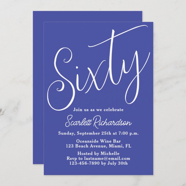 Sechzig moderne Script-Lavender Lila 60. Geburtsta Einladung (Vorne/Hinten)