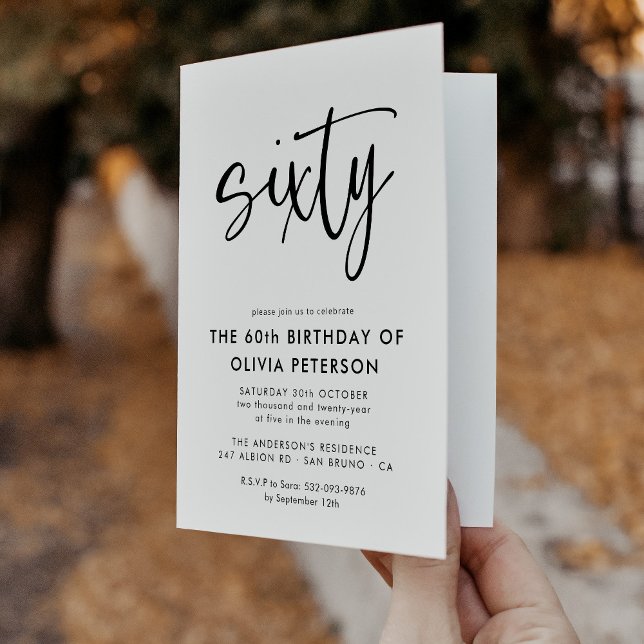 sechzig | Moderner 60. Schwarz & Weiß Geburtstag g Einladung (Von Creator hochgeladen)