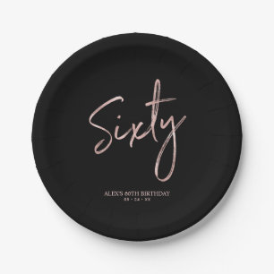 Sechzig Rose Gold & Black 60. Geburtstagsfeier Pappteller