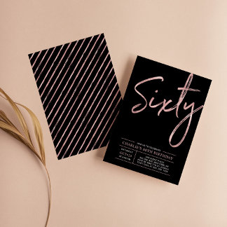 sechzig | Rose Gold & Black 60. Geburtstagsparty Einladung