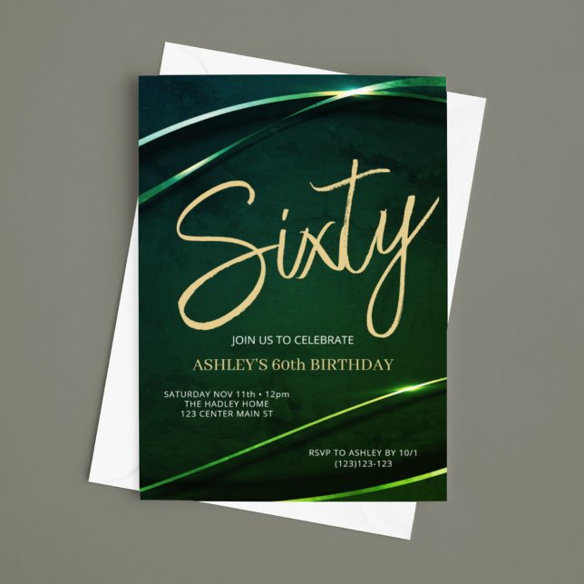 Sechzig Smaragdgrün und Gold 60. Geburtstag Einladung (Von Creator hochgeladen)