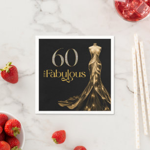Sechzig und Fabelhaft Goldenes Kleid Schwarz 60. G Serviette