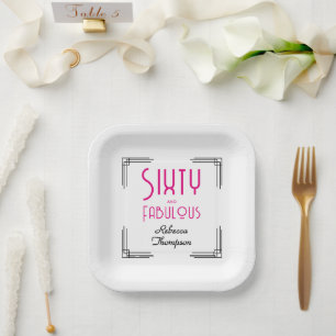 Sechzig und Fabelhaft Hot Pink Art Deco 60. Geburt Pappteller