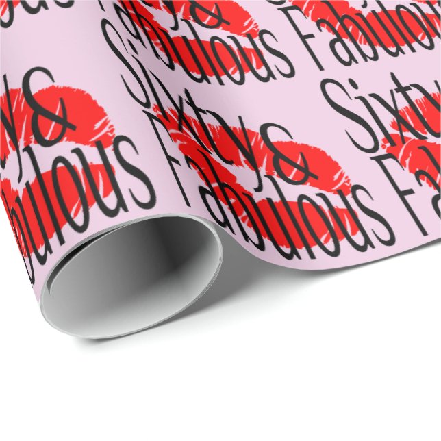 Sechzig und fabelhaft mit heißen roten Lippen Geschenkpapier (Rolleneckpunkt)
