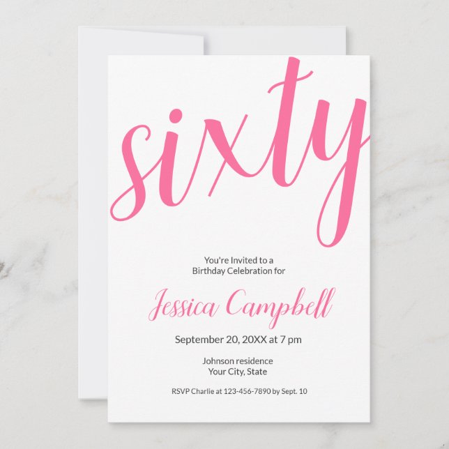 Sechzig und Fabelhaft Skript Rosa 60. Geburtstag Einladung (Vorderseite)