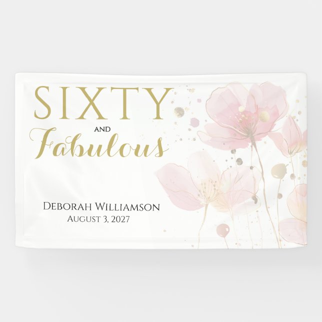 Sechzig und fantastisch Schwarz Rosa 60. Geburtsta Banner (Horizontal)