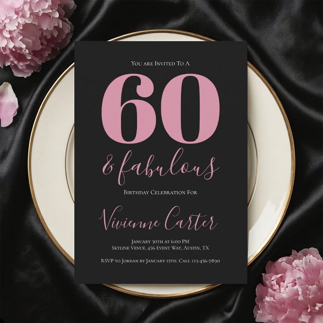 Sechzig und Fantastisch Skript Rosa 50. Geburtstag Einladung (Sixty and Fabulous Script Pink 50th Birthday Party Invitation)