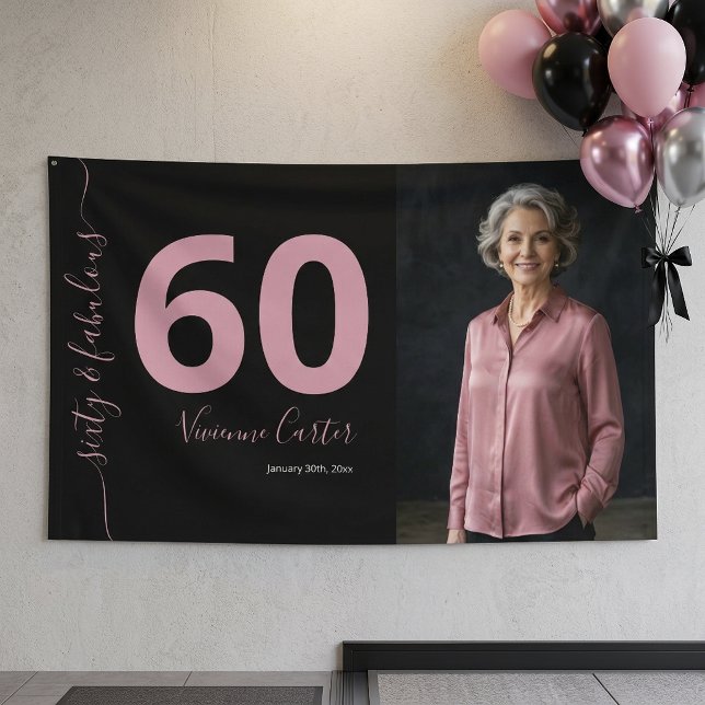 Sechzig und Fantastisch Skript Rosa 60. Geburtstag Banner (Sixty and Fabulous Script Pink 60th Birthday Party Banner)