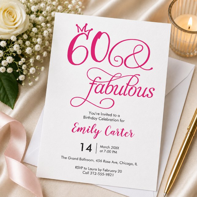 Sechzig und Fantastisch Skript Rosa 60. Geburtstag Einladung (Von Creator hochgeladen)
