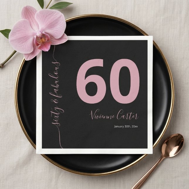 Sechzig und Fantastisch Skript Rosa 60. Geburtstag Serviette (Sixty and Fabulous Script Pink 60th Birthday Party Napkins)