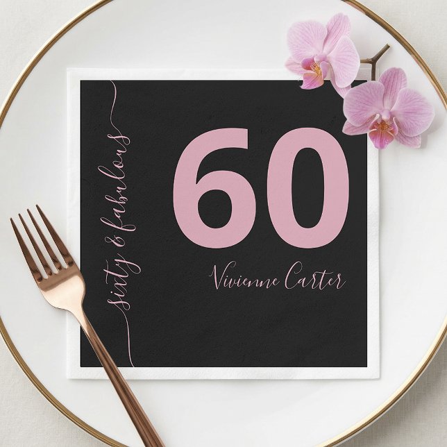Sechzig und Fantastisch Skript Rosa 60. Geburtstag Serviette (Sixty and Fabulous Script Pink 60th Birthday Party Napkins)