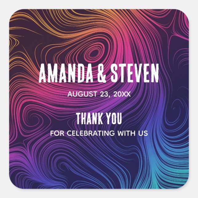 Sechziger Lebenszyklen & Wirbel Coole Musterhochze Quadratischer Aufkleber (Vorderseite)