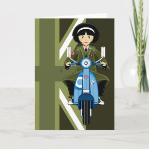Sechziges Mod Girl in Parka mit Scooter-Karte Karte