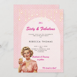 sechziges und fabelhaftes Retro-Rosa-Geburtstagsfe Einladung