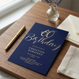 Sechzigste Geburtstagsfeier Reich Navy Blau Gold F Folien Feiertagskarte