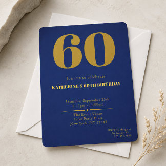 Sechzigster Blau Gold 60. Geburtstagseinladung