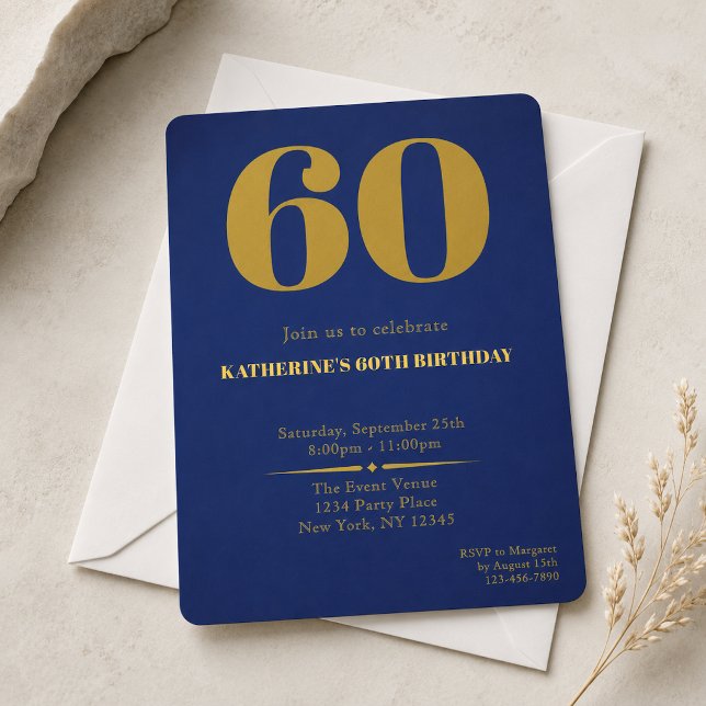 Sechzigster Blau Gold 60. Geburtstagseinladung (Von Creator hochgeladen)