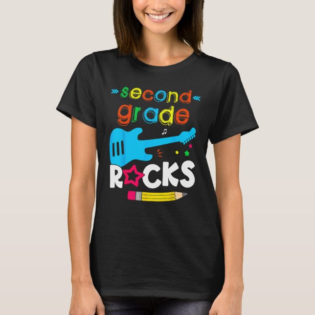 Second 2nd Grade Rocks Teacher Student  Back To Sc T-Shirt (Vorderseite)