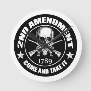 Second Amendment Come and Take It Skull and AR's Runde Wanduhr